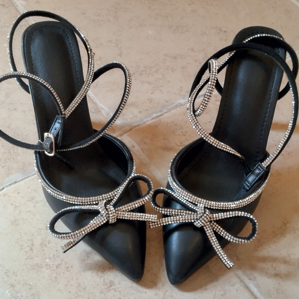 Rhinestone Bow Strappy Heels Pumps Size 36/5.5 - Picture 3 of 16